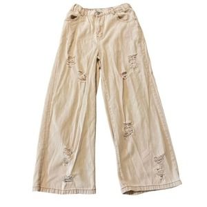 Porter Collective Light Pink Wide Leg Distressed Jeans
